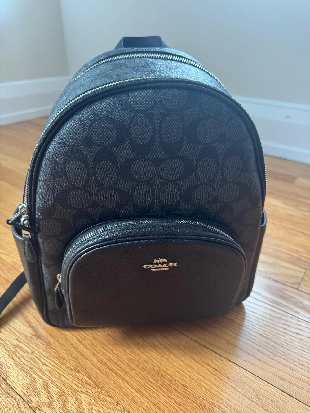 Coach Black Signature Mini Backpack with Gold Logo